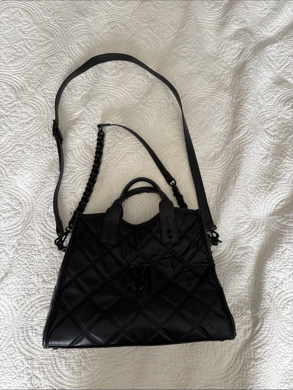 Steve Madden Black Quilted Tote Handbag